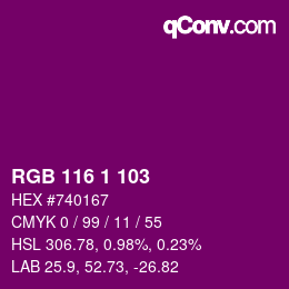 カラーコード: RGB 116 1 103 | qconv.com
