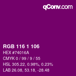 Color code: RGB 116 1 106 | qconv.com