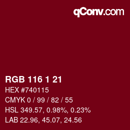 Color code: RGB 116 1 21 | qconv.com