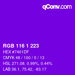 Color code: RGB 116 1 223 | qconv.com