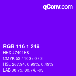 Color code: RGB 116 1 248 | qconv.com