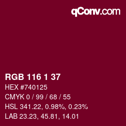 Color code: RGB 116 1 37 | qconv.com