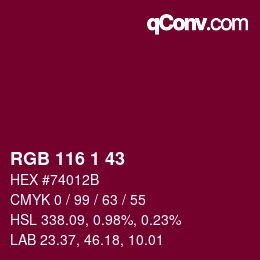 カラーコード: RGB 116 1 43 | qconv.com