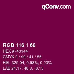 Color code: RGB 116 1 68 | qconv.com