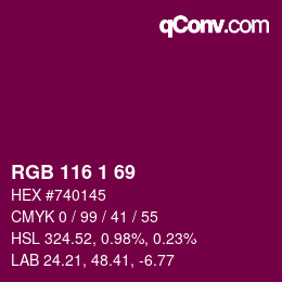 Color code: RGB 116 1 69 | qconv.com
