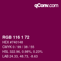 カラーコード: RGB 116 1 72 | qconv.com