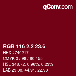 カラーコード: RGB 116 2.2 23.6 | qconv.com