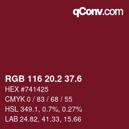 カラーコード: RGB 116 20.2 37.6 | qconv.com
