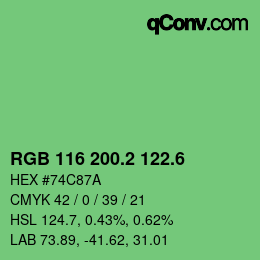 カラーコード: RGB 116 200.2 122.6 | qconv.com
