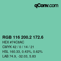 カラーコード: RGB 116 200.2 172.6 | qconv.com