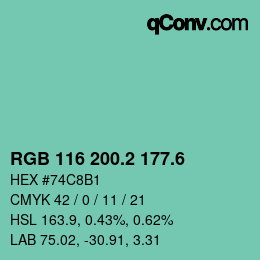 カラーコード: RGB 116 200.2 177.6 | qconv.com