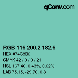 カラーコード: RGB 116 200.2 182.6 | qconv.com