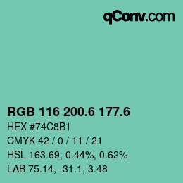 カラーコード: RGB 116 200.6 177.6 | qconv.com
