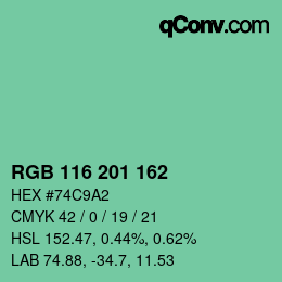 Color code: RGB 116 201 162 | qconv.com