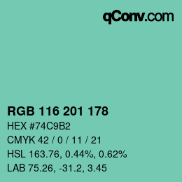 Color code: RGB 116 201 178 | qconv.com