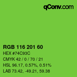 Color code: RGB 116 201 60 | qconv.com