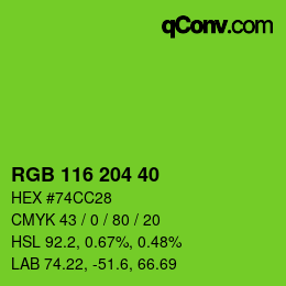 Color code: RGB 116 204 40 | qconv.com