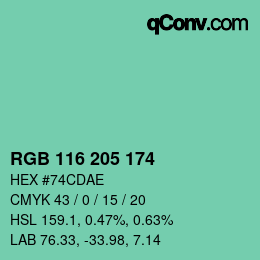 Color code: RGB 116 205 174 | qconv.com