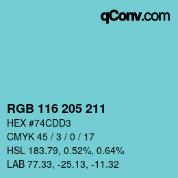 Código de color: RGB 116 205 211 | qconv.com