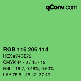 Color code: RGB 116 206 114 | qconv.com