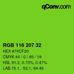 Color code: RGB 116 207 32 | qconv.com