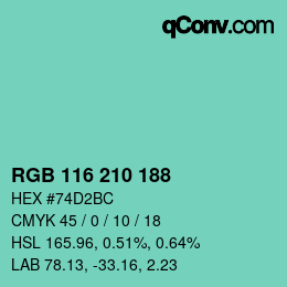 Color code: RGB 116 210 188 | qconv.com