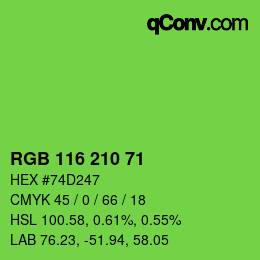 Color code: RGB 116 210 71 | qconv.com