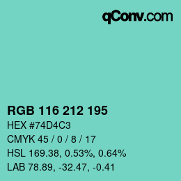 カラーコード: RGB 116 212 195 | qconv.com