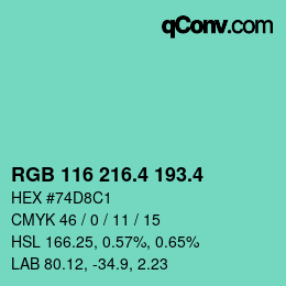カラーコード: RGB 116 216.4 193.4 | qconv.com