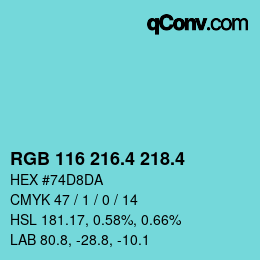 カラーコード: RGB 116 216.4 218.4 | qconv.com