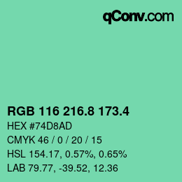 カラーコード: RGB 116 216.8 173.4 | qconv.com