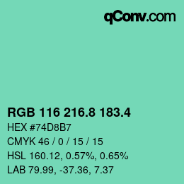 カラーコード: RGB 116 216.8 183.4 | qconv.com
