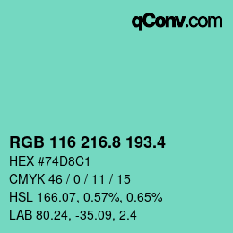 カラーコード: RGB 116 216.8 193.4 | qconv.com