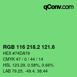 カラーコード: RGB 116 218.2 121.6 | qconv.com