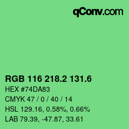 カラーコード: RGB 116 218.2 131.6 | qconv.com