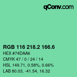 カラーコード: RGB 116 218.2 166.6 | qconv.com