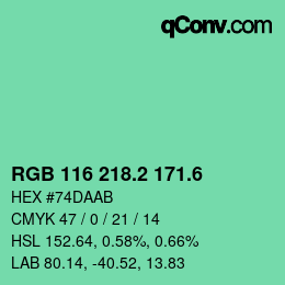 カラーコード: RGB 116 218.2 171.6 | qconv.com