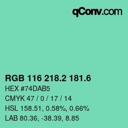 カラーコード: RGB 116 218.2 181.6 | qconv.com