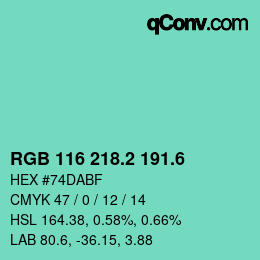 カラーコード: RGB 116 218.2 191.6 | qconv.com