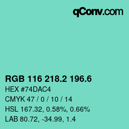 カラーコード: RGB 116 218.2 196.6 | qconv.com