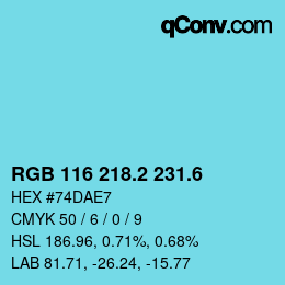 カラーコード: RGB 116 218.2 231.6 | qconv.com