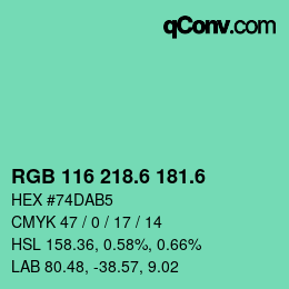 カラーコード: RGB 116 218.6 181.6 | qconv.com