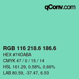 カラーコード: RGB 116 218.6 186.6 | qconv.com