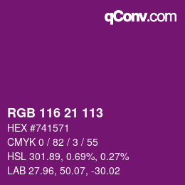 Color code: RGB 116 21 113 | qconv.com