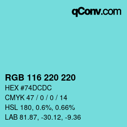 Color code: RGB 116 220 220 | qconv.com