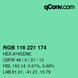 Color code: RGB 116 221 174 | qconv.com
