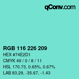 Color code: RGB 116 226 209 | qconv.com