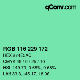 Color code: RGB 116 229 172 | qconv.com
