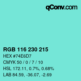 Color code: RGB 116 230 215 | qconv.com