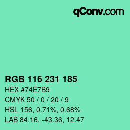 Color code: RGB 116 231 185 | qconv.com